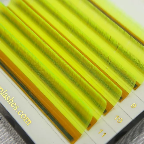 7 rânduri - MIX • Galben neon • 0.07 (6-12 mm) - Extensii gene colorate