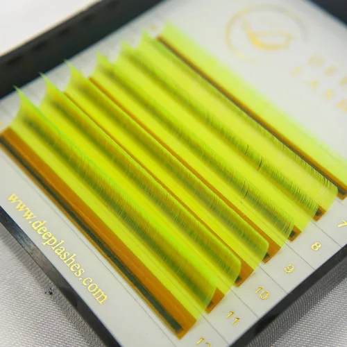 7 rânduri - MIX • Galben neon • 0.07 (6-12 mm) - Extensii gene colorate